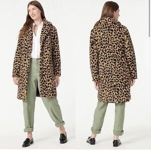 J CREW Women's Teddy Sherpa Topcoat in Leopard AQ599 Tan Brown Size XXS‎ P